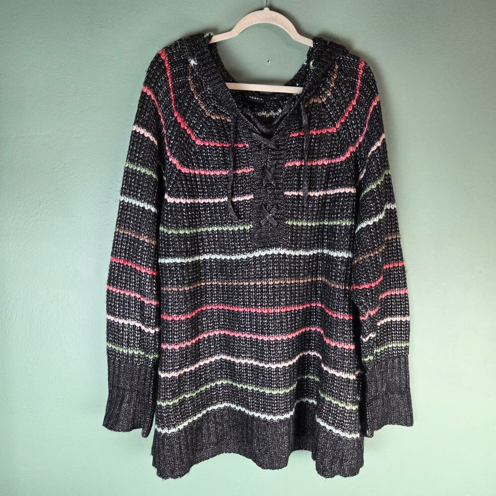 Torrid Womens 4X Chunky Pullover Hooded Raglan Sweater Rainbow Stripe